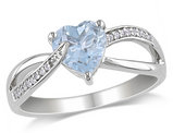 Aquamarine Heart Ring 1.50 Carat (ctw) with Diamonds in Sterling Silver